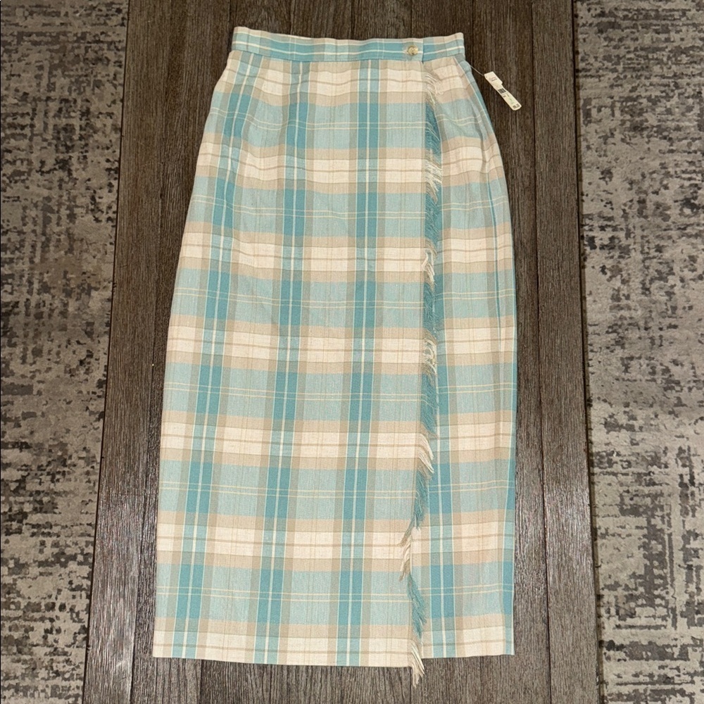 Talbots Fringe Wrap Plaid Maxi Skirt